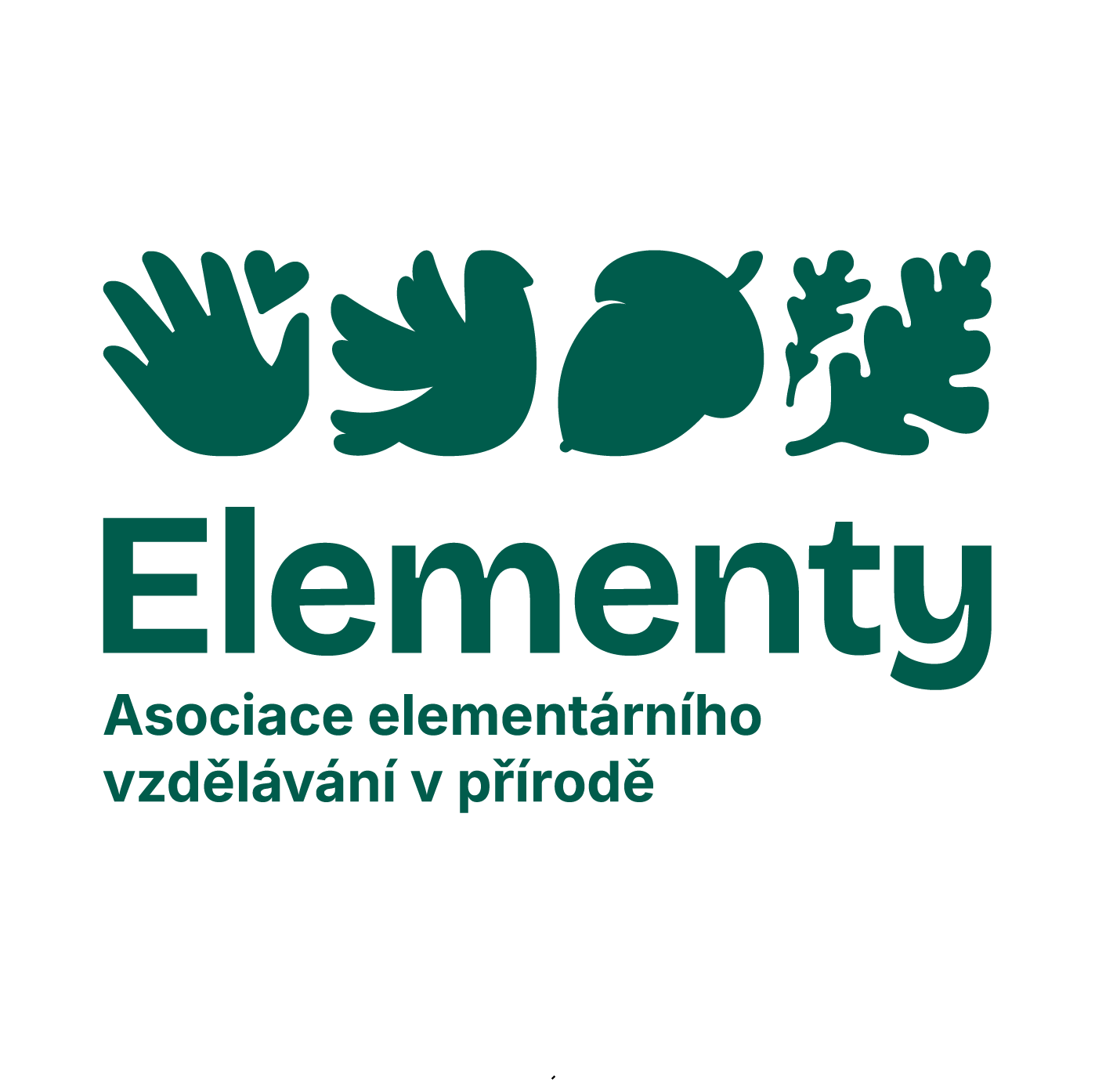 Zelený nápis „My jsme“ a „Elementy“ na černém pozadí, dole „Asociace elementárního vzdělávání v praxi“.